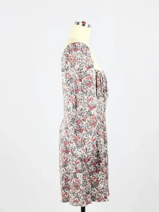 Aritzia SUNDAY BEST Arden Floral Crepe Square Neck Smocked Mini Dress, Size L - Picture 2 of 15